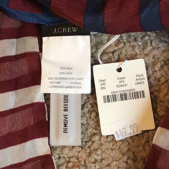 J.Crew Wine and Navy 100% Silk Infinity Scarf NWT - Picture 2 of 3